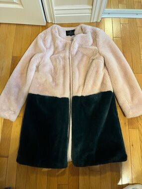 AngelEye London pink and green fuzzy long teddy coat
